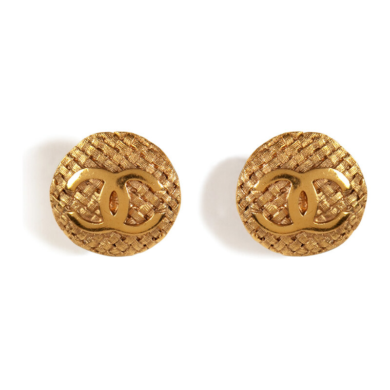 Chanel Vintage Jewelry Gold-Plated Weave Round Clip Earrings