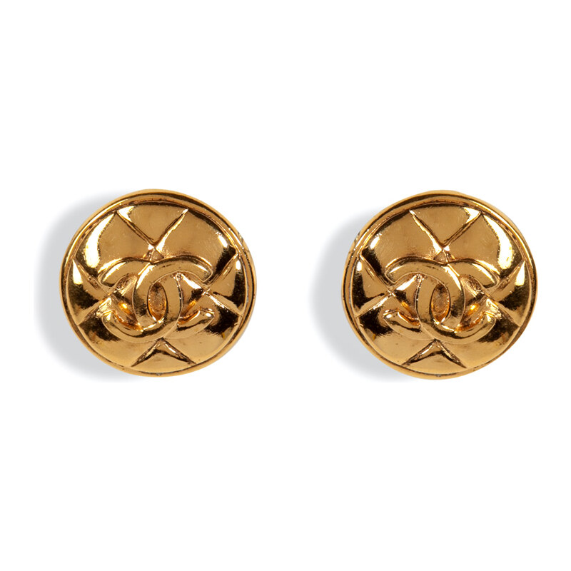 Chanel Vintage Jewelry Gold-Plated Quited CC Earrings
