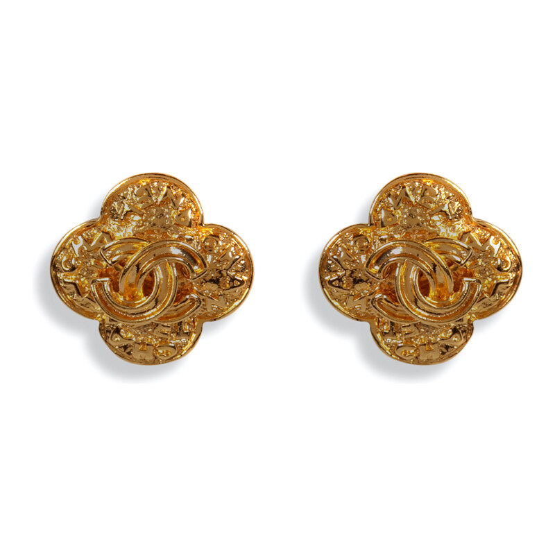 Chanel Vintage Jewelry Gold-Plated CC on Scallop Coin Earrings