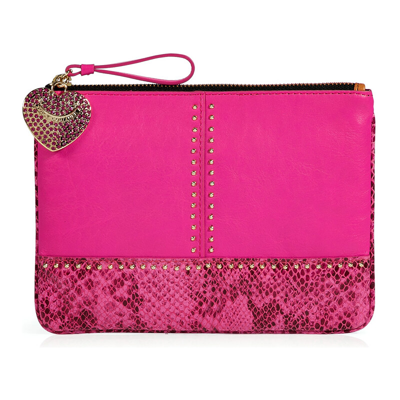 Juicy Couture Hot Pink Embossed Snake and Stud Leather Med Pouch