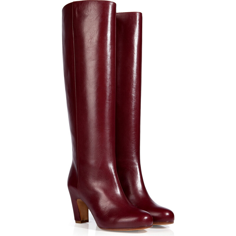 Maison Martin Margiela Leather Curved Heel Tall Boots in Oxblood