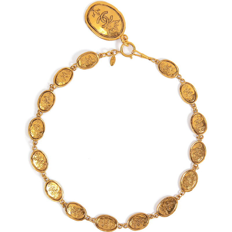 Chanel Vintage Jewelry Gold-Plated Etched Coin Necklace