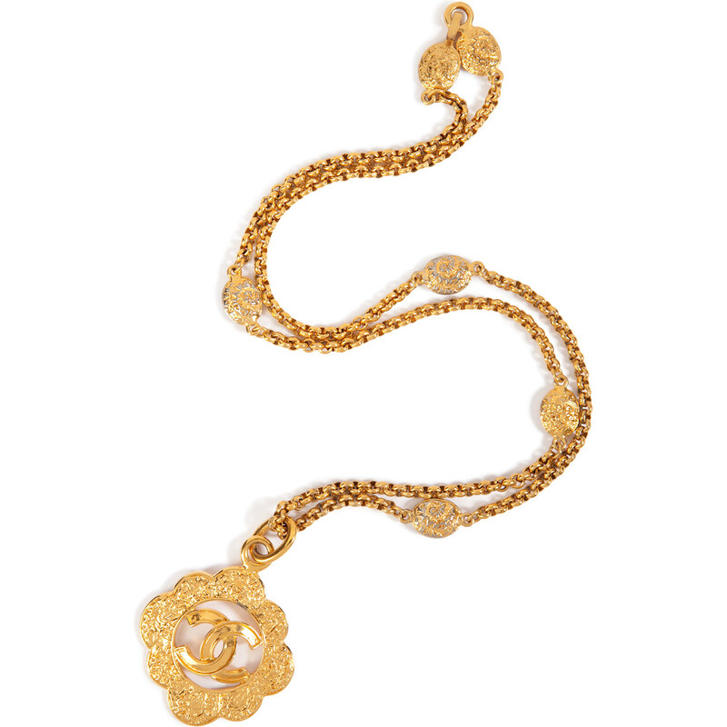 Chanel Vintage Jewelry Gold-Plated CC in Scallop Circle Necklace