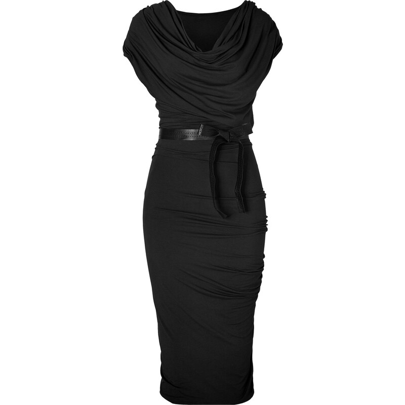 Donna Karan New York Black Draped Jersey Dress with Belt
