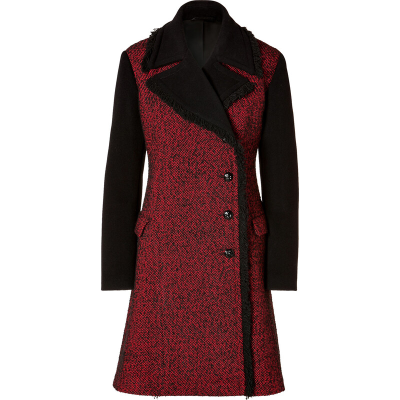 McQ Alexander McQueen Tweed Finged Coat in Red/Black
