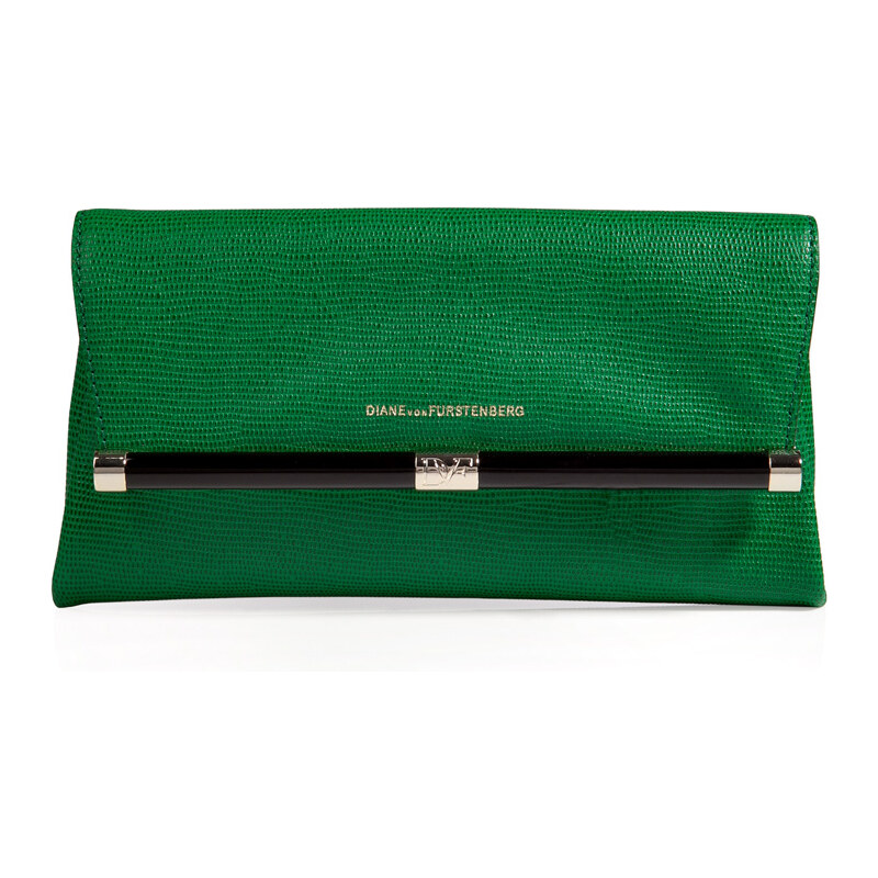 Diane von Furstenberg Embossed Leather 440 Envelope Clutch in Fern Green