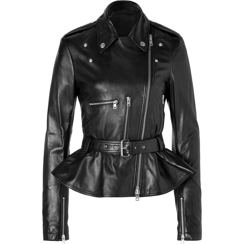 McQ Alexander McQueen Leather Moto Jacket with Peplum in Black