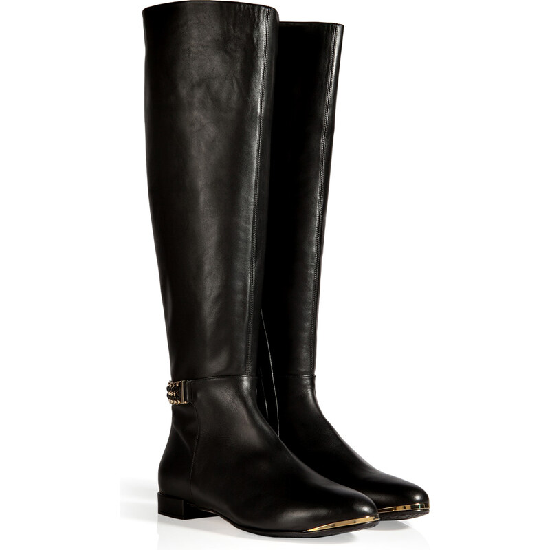 Le Silla Leather Boots with Chain Strap in Black
