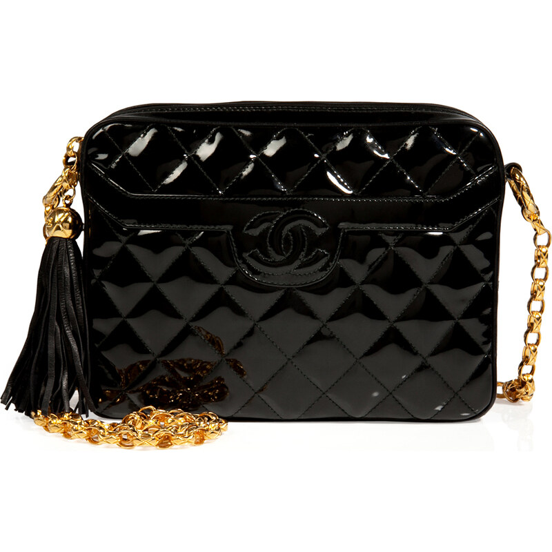 Chanel Vintage Jewelry Quilted Patent Leather Tassel Bag in Black