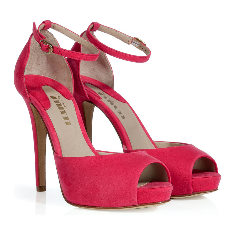 Le Silla Cherry Pink Suede Platform Peep-Toe Sandals