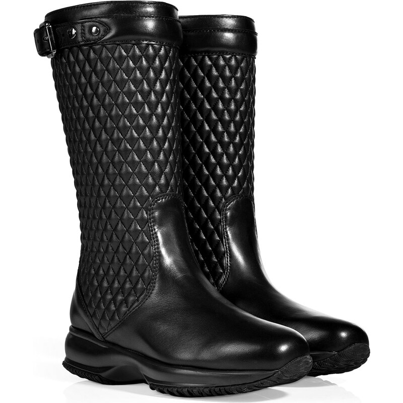 Hogan Quilted Leather Boots in Black