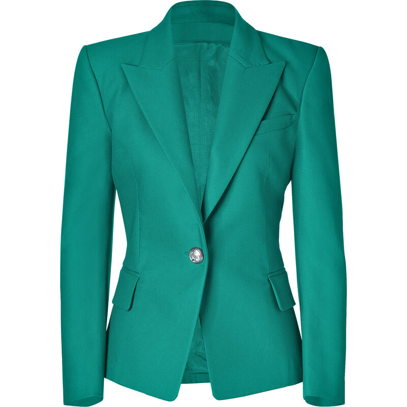 Balmain Emerald One Button Stretch Cotton Blazer