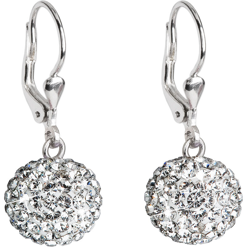 Stříbrné náušnice visací s krystaly Swarovski bílé kulaté 31109.1 22172586