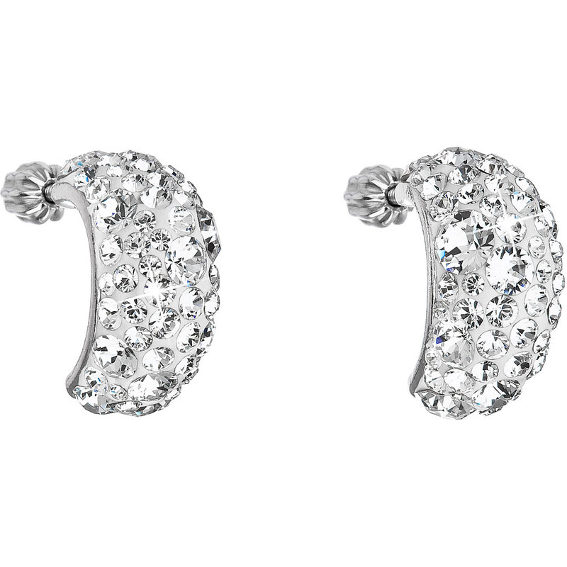 Stříbrné náušnice visací s krystaly Swarovski bílý půlkruh 31164.1 22172618