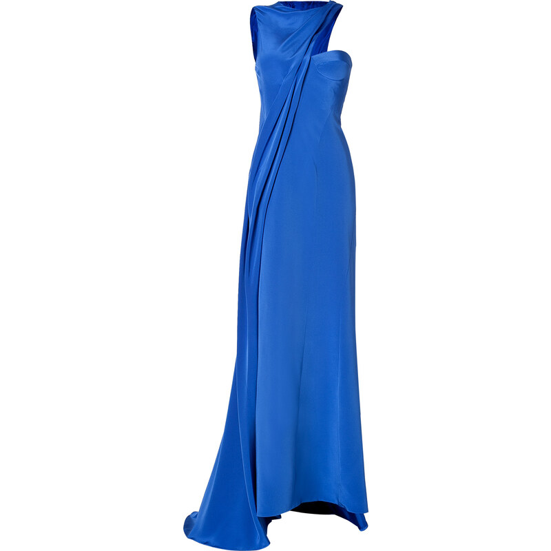J Mendel Silk Cady Asymmetrical Gown in Royal Blue