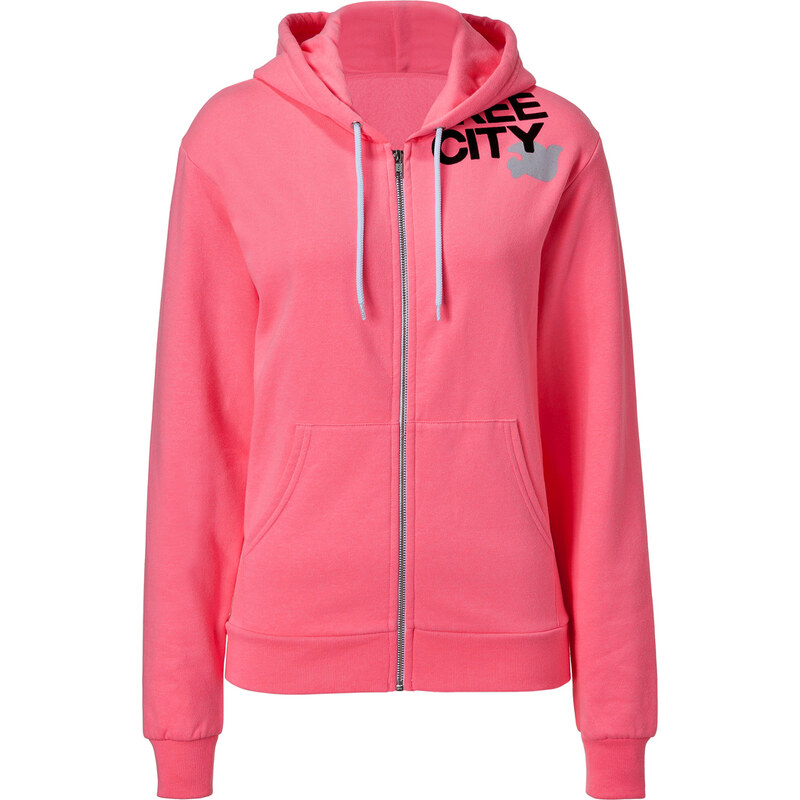 Free City Glo-Pink Zip Hoodie with Logo Print