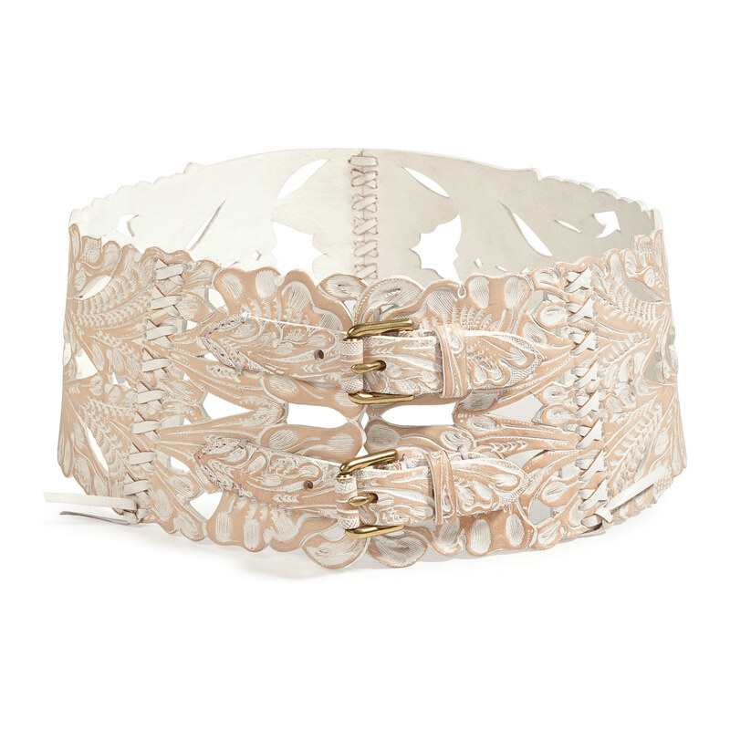 Ralph Lauren Collection Tooled Leather Belt in White Wash