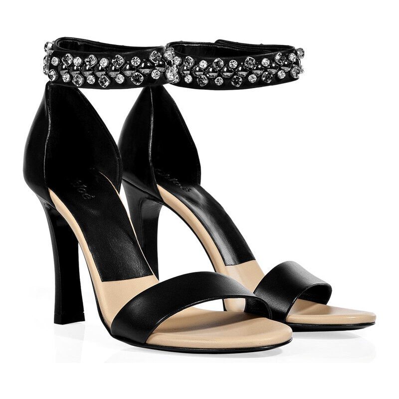 Chloé Black Leather Jeweled Ankle Strap Sandals