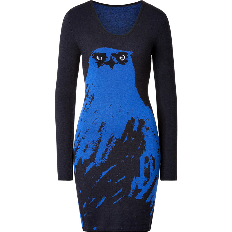 McQ by Alexander McQueen Wool Blend Angry Eagle Dress in Navy/Cobalt