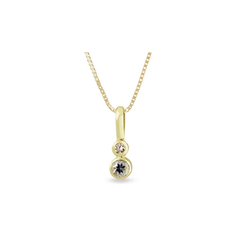 Zlatý dětský náhrdelník s akvamarínem a diamantem KLENOTA cl0021