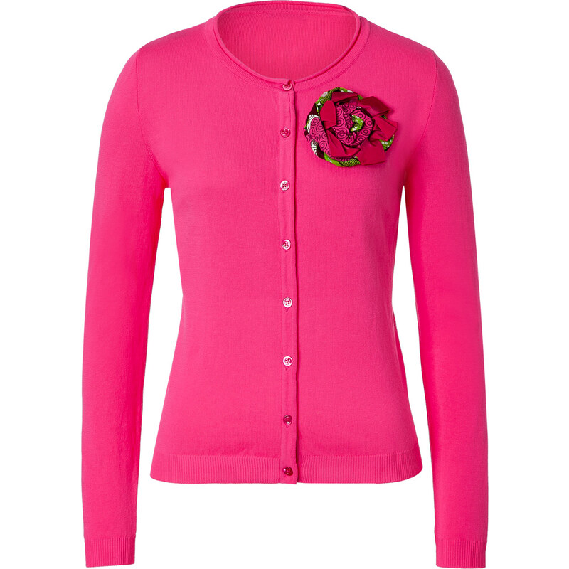 Moschino C&C Hot Pink Cotton Cardigan with Flower Brooch