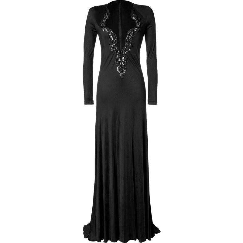 Roberto Cavalli Black Crystal-Embellished Jersey Gown