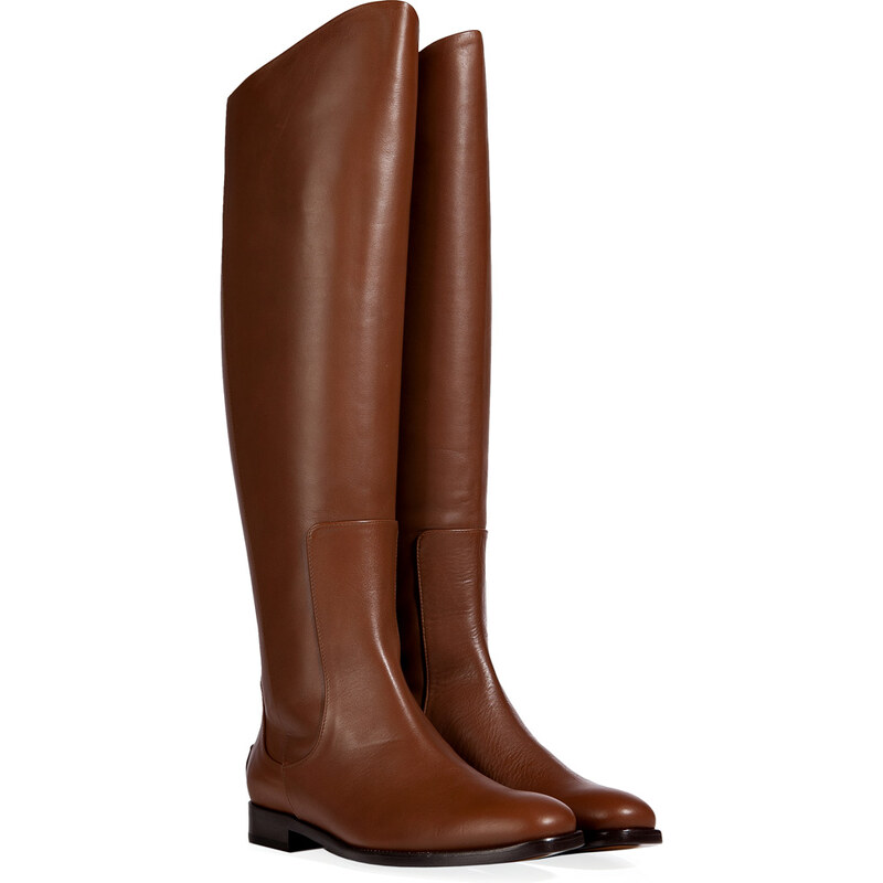 Fendi Leather Flat Boots in Cognac