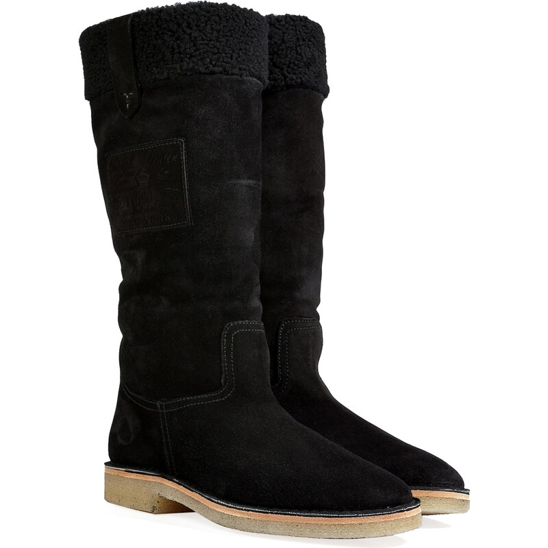 Ralph Lauren Collection Shearling Lined Suede Usina Boots in Black