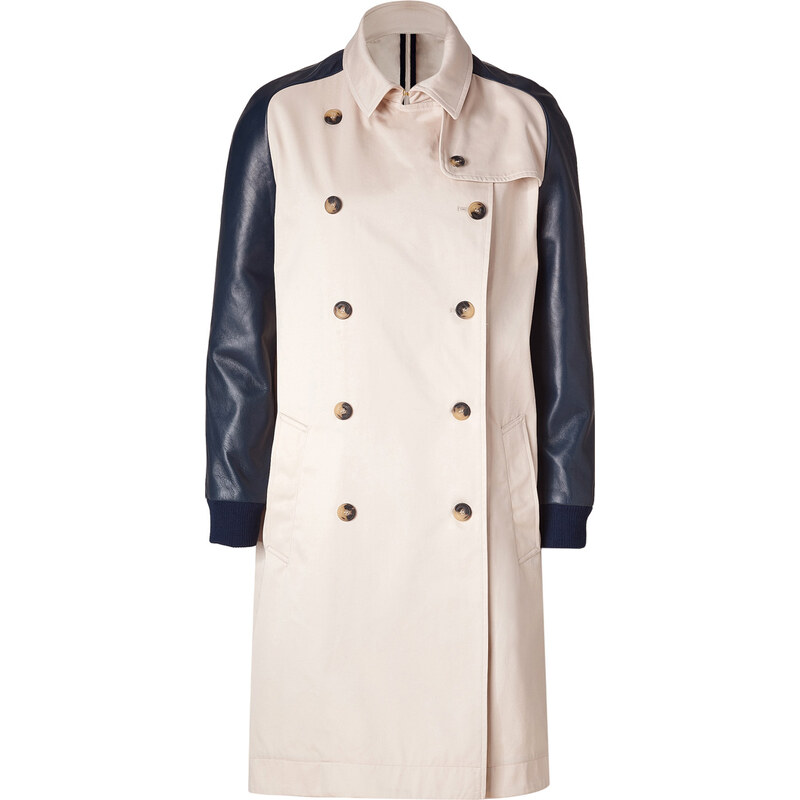 Sophie Hulme Tan Cotton Coat with Navy Leather Sleeves