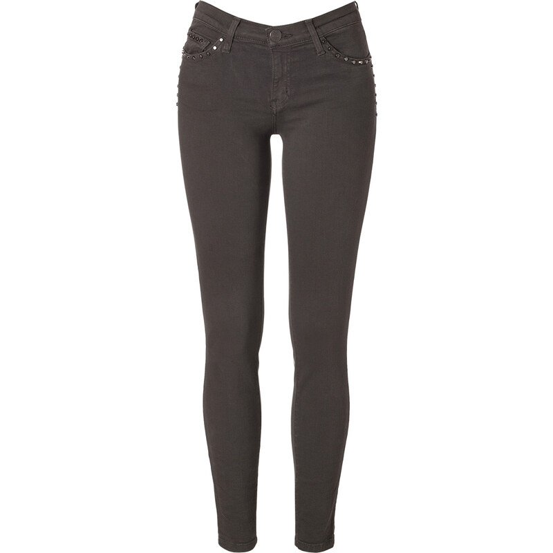 Current/Elliott Ankle Skinny Jeans with Studs in Licorice