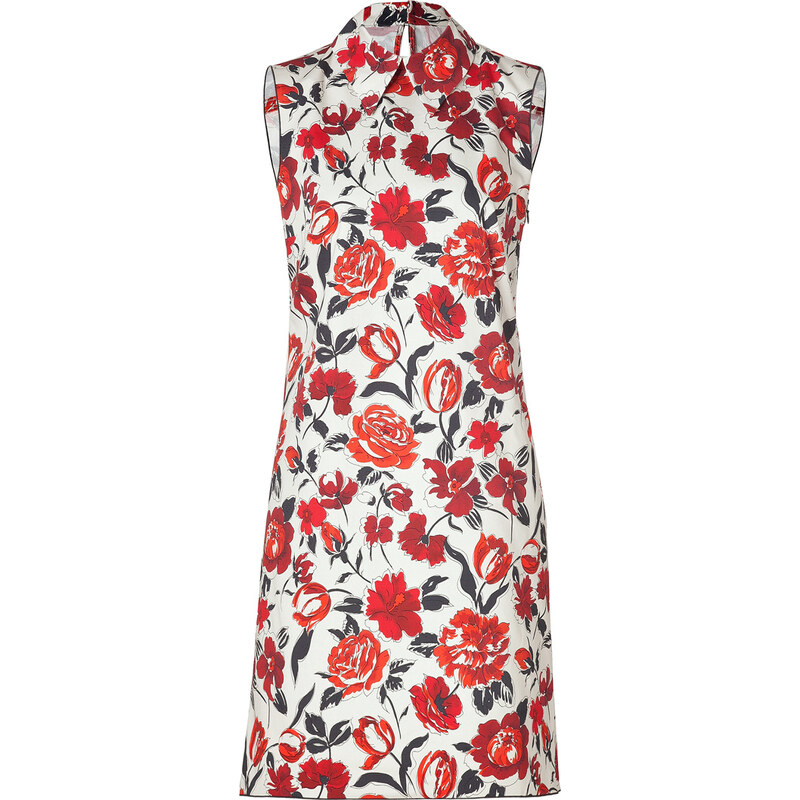 Jil Sander Navy White/Red-Multi Floral Cotton Dress