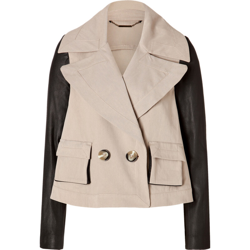 Rachel Zoe Cotton/Leather Jacket in Khaki/Black