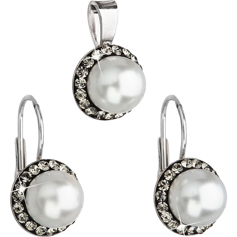 Sada šperků s krystaly Swarovski náušnice a přívěsek šedá perla kulaté 74170269