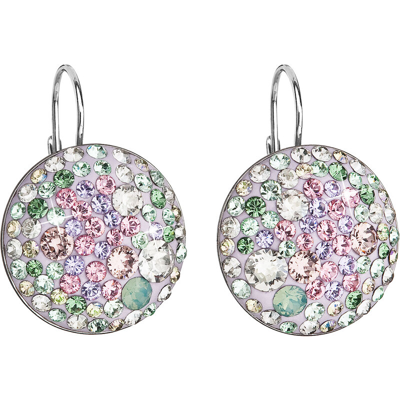 Stříbrné náušnice visací s krystaly Swarovski mix barev kulaté 31161.3 62960836