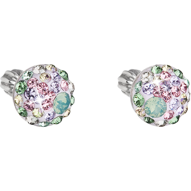 Stříbrné náušnice pecka s krystaly Swarovski mix barev kulaté