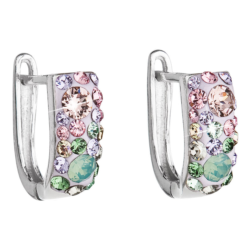 Stříbrné náušnice s krystaly Swarovski mix barev půlkruh 31123.3