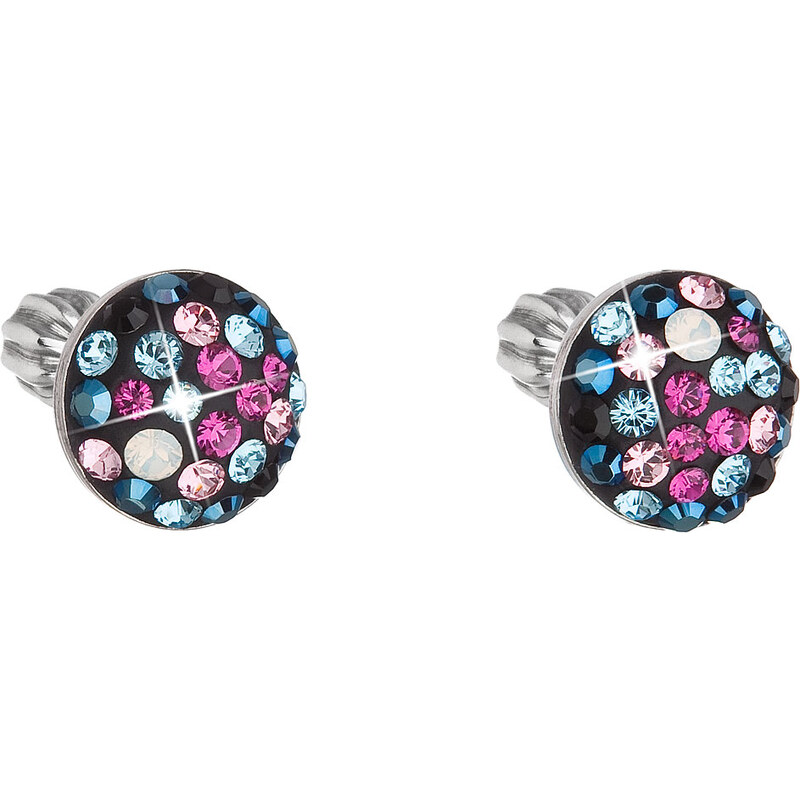 Stříbrné náušnice pecka s krystaly Swarovski mix barev kulaté 31336.4 74171343