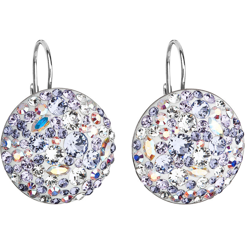 EVOLUTION GROUP Stříbrné náušnice visací s krystaly Swarovski fialové kulaté 31161.3 violet