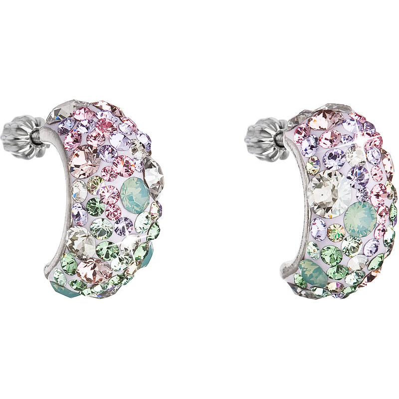 Stříbrné náušnice visací s krystaly Swarovski mix barev půlkruh