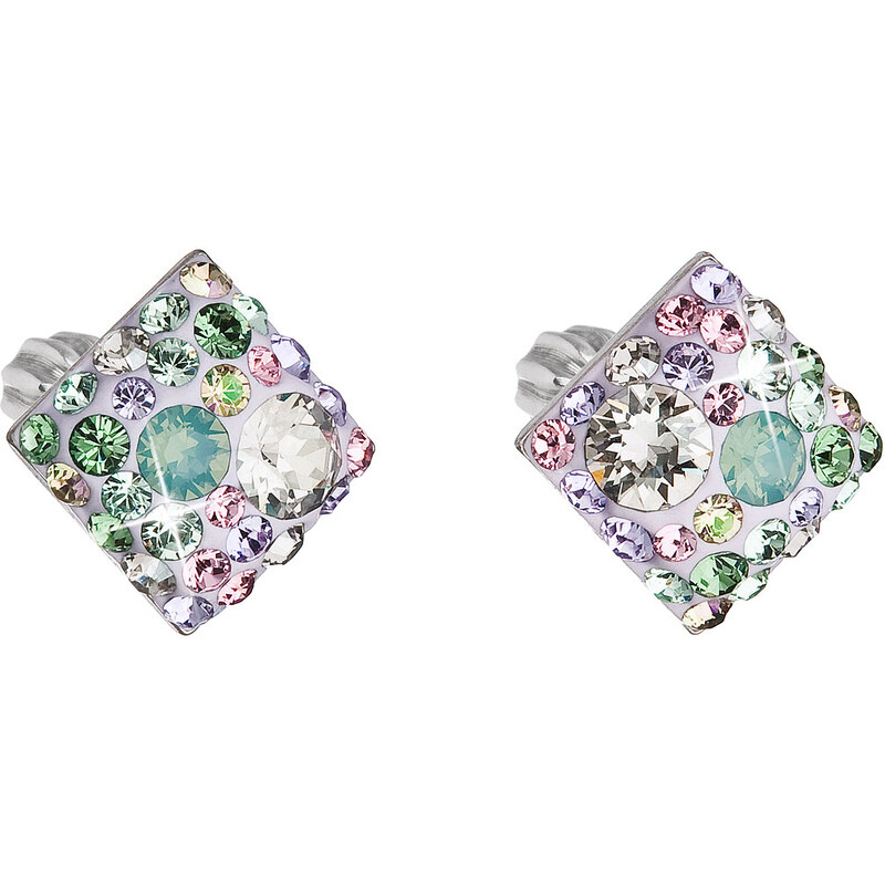 Stříbrné náušnice pecka s krystaly Swarovski mix barev