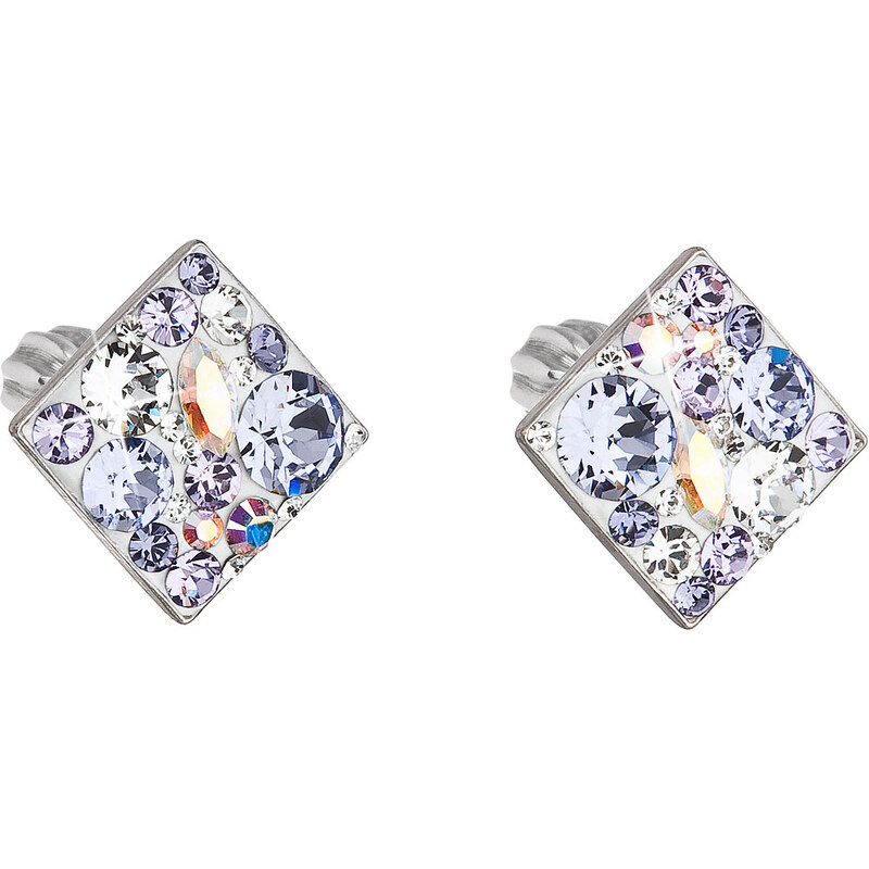 Stříbrné náušnice pecka s krystaly Swarovski fialový kosočtverec 31169 74170362