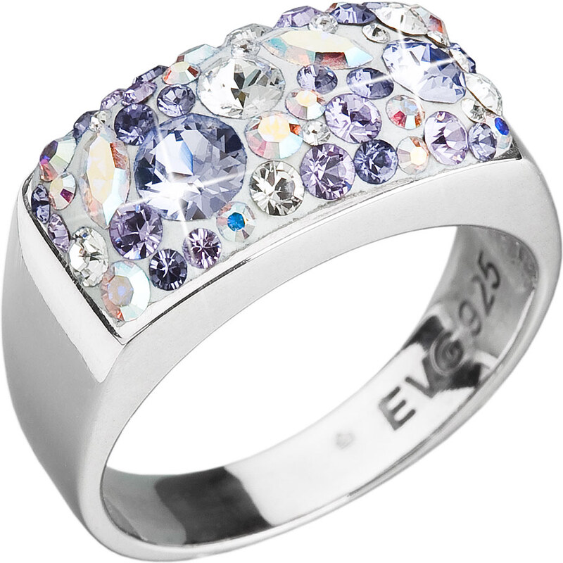 EVOLUTION GROUP Stříbrný prsten s krystaly Swarovski fialový 35014.3 violet