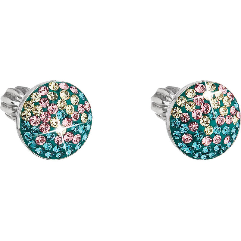 Stříbrné náušnice pecka s krystaly Swarovski mix barev kulaté