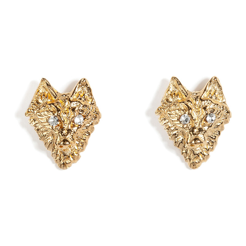 Tom Binns Wolf Stud Earrings with Crystal Eyes in Gold