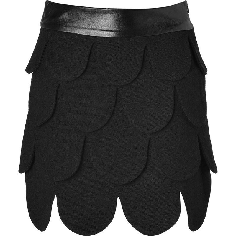 Milly Black Petal Skirt with Leather Waist