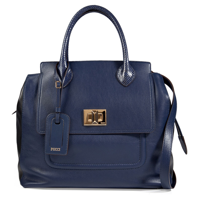 Emilio Pucci Leather Tote in Blue/Black