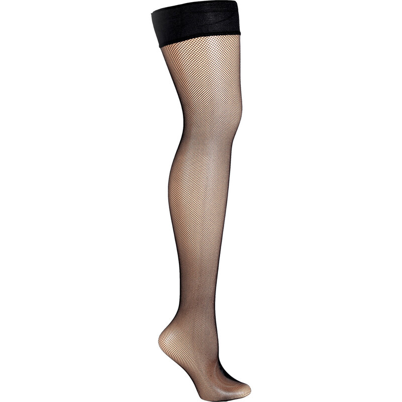 Fogal Black Fine Fishnet Netlace Stay Up Thigh-High Stockings