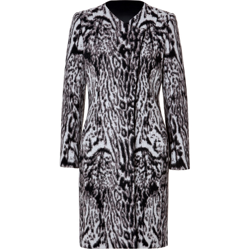 Roberto Cavalli Wool-Alpaca Jacquard Coat in Black/Light Grey