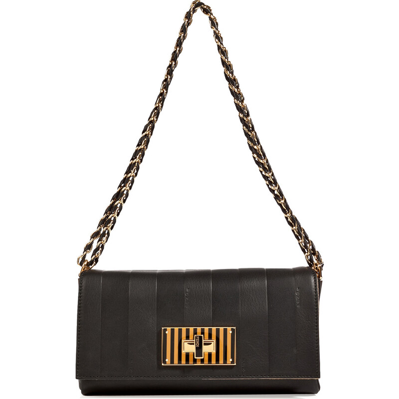 Fendi Black Leather Bag with Golden Chain Handle