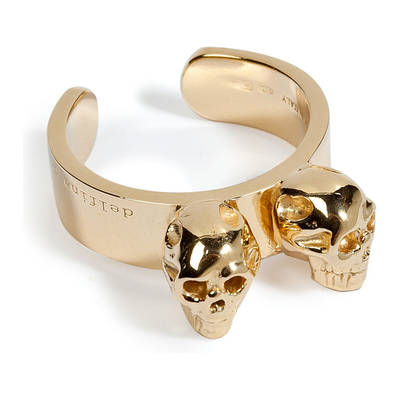 Delfina Delettrez Gold-Toned Silver Two Skulls Ring